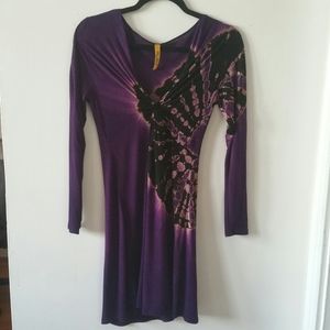 Sexy Boho Jewel Tone Purple tie-dye/batik knit dress, Size XS